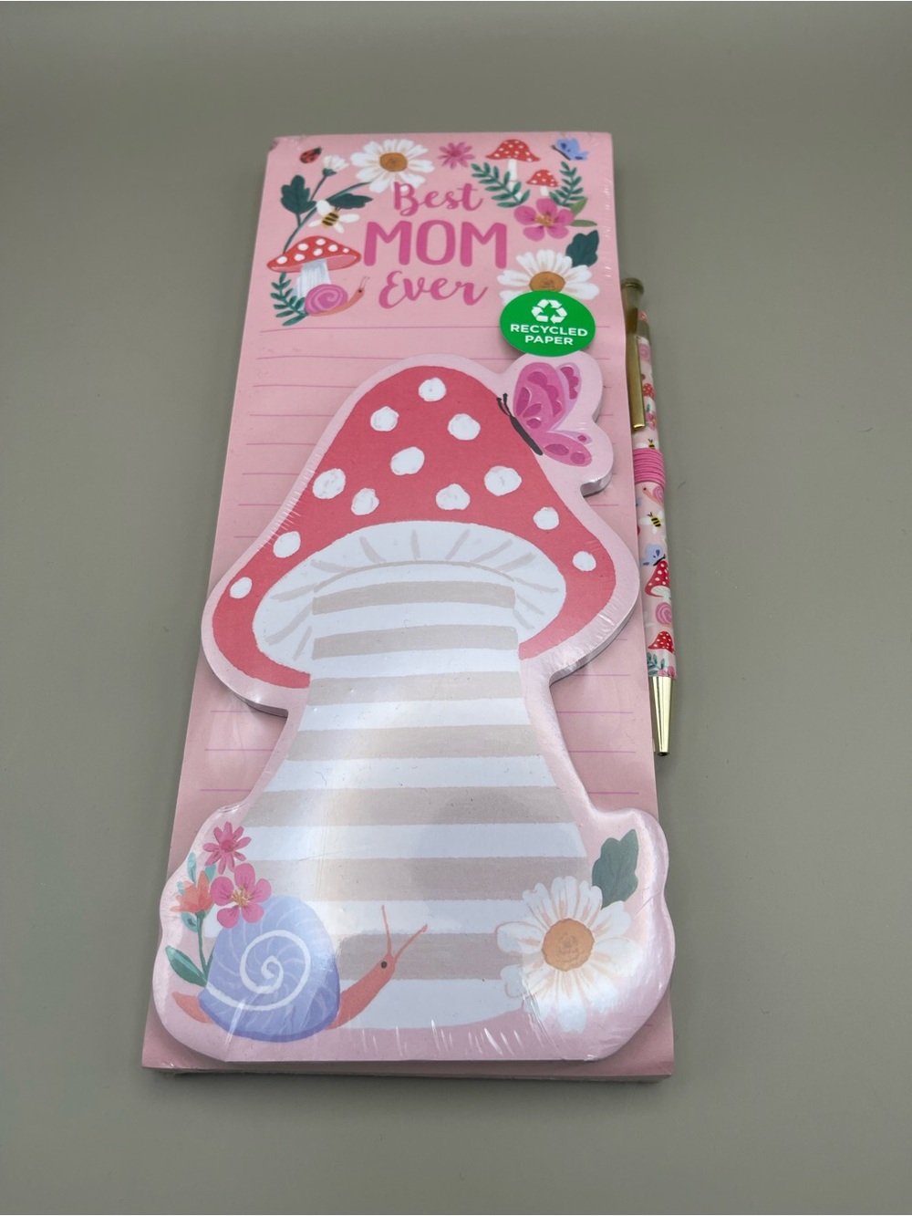 Best Mom Ever Pink Mushroom Magnetic Notepad with Pen